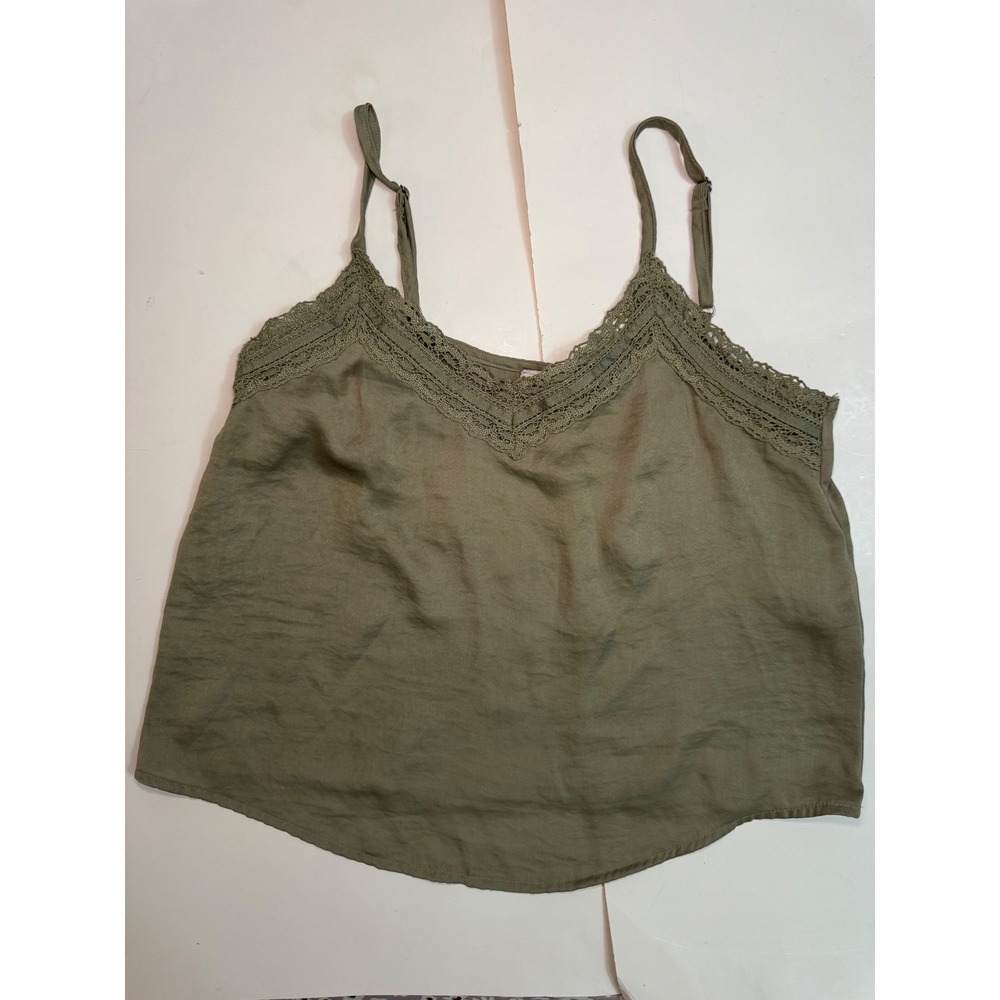 Hollister Olive Green Crochet Lace Trim Cami Top Womens XS Adjustable Straps - Picture 2 of 8